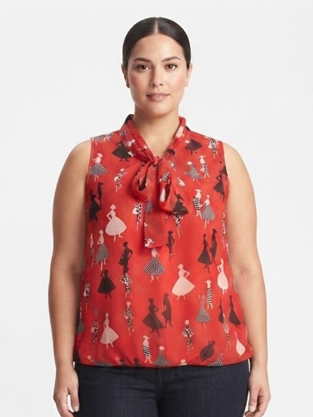 BANANA REPUBLIC Paris Ladies Tie-Neck Camisole XL 22” p2p Red Multi NWOT
